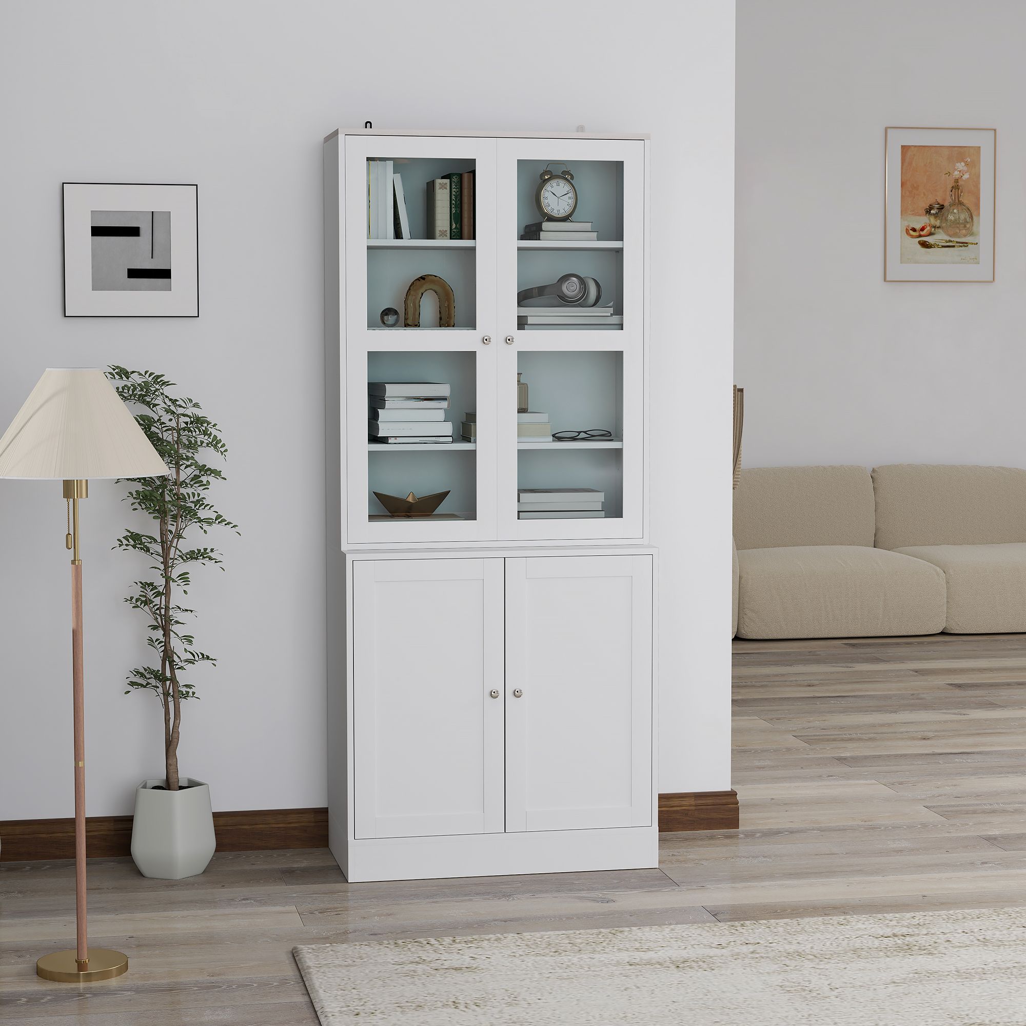 HOMCOM Modern Bookcase, Display Storage Cabinet with Adjustable Shelves in White