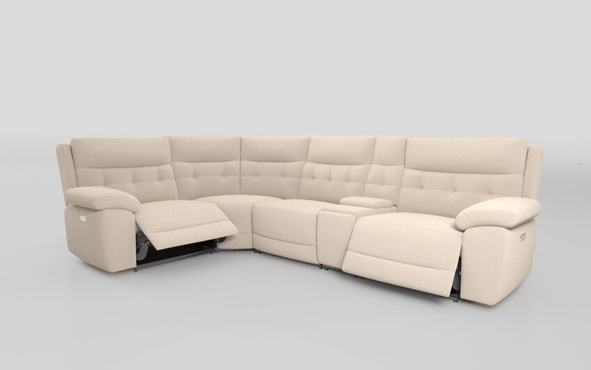 White Fabric Belford 1 Corner 3 Power Recliner Sofa with Console and Power Head Tilt