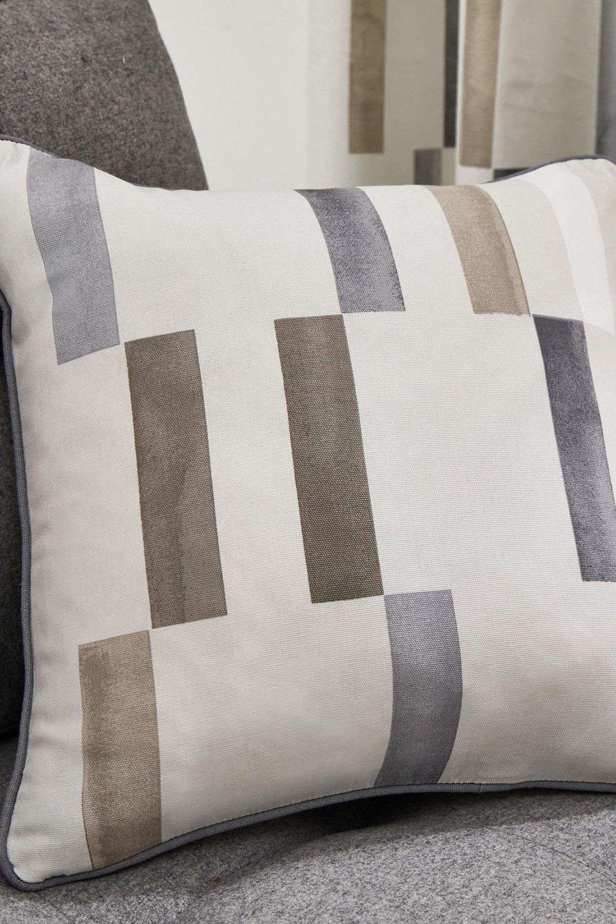 Fusion 'Oakland' Abstract Geo Print Filled Cushion 100% Cotton in Natural