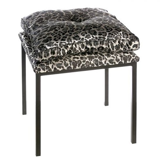 Wild Velvet Stool In Grey Leo Print With Black Metal Legs