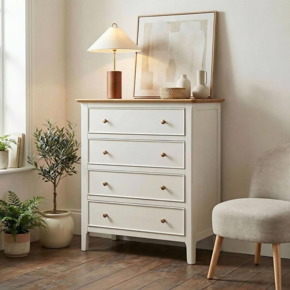 FurnitureboxUK Belle Oak Wood & Cream Chest of Drawers