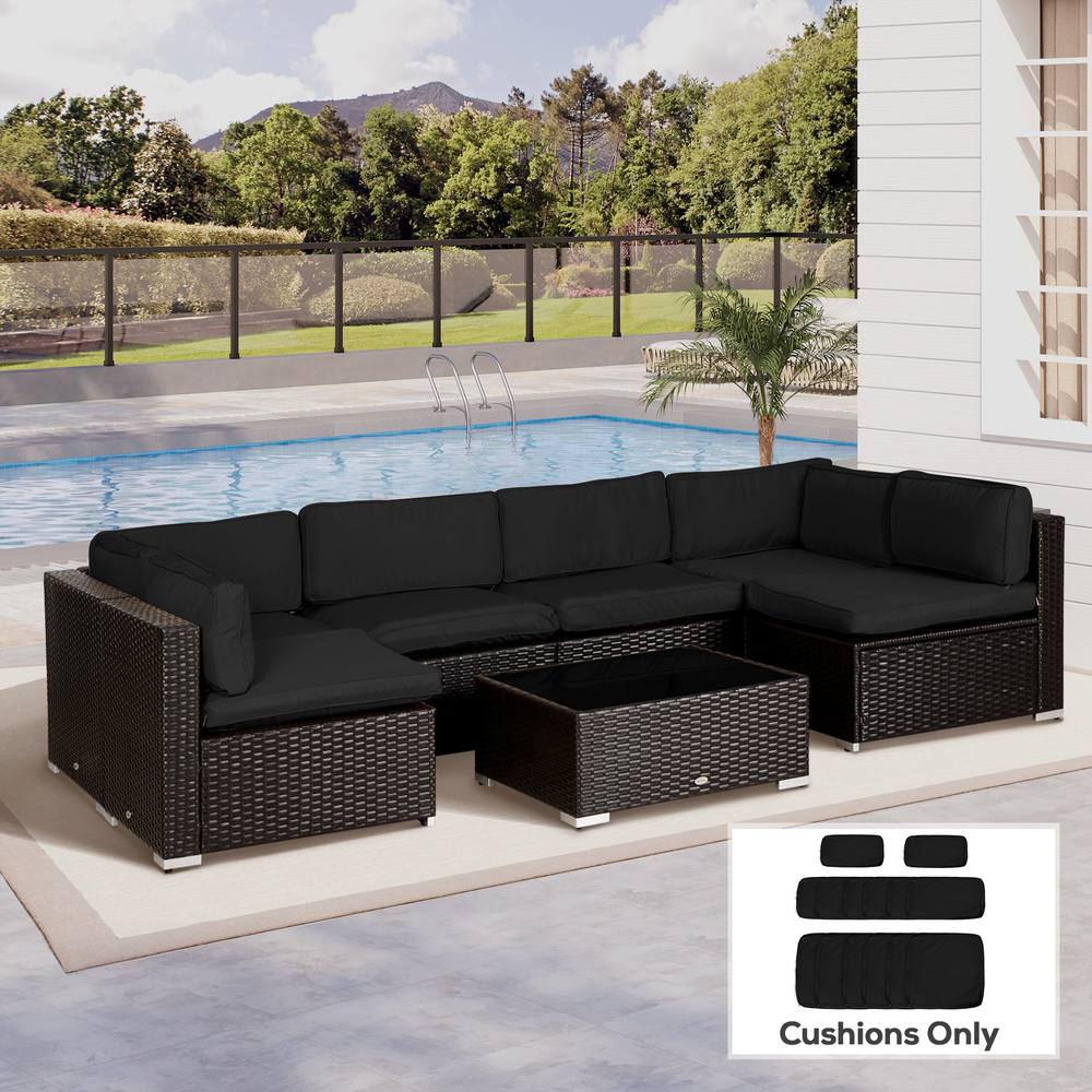 OUTSUNNY Garden Rattan Sofa Set Polyester Cover Replacement No Cushion in Black