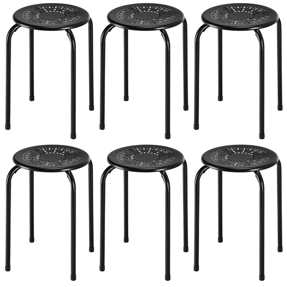Costway Set of 6 Metal Stacking Stools Round Nesting Bar Stool with X-shape Connection in Black