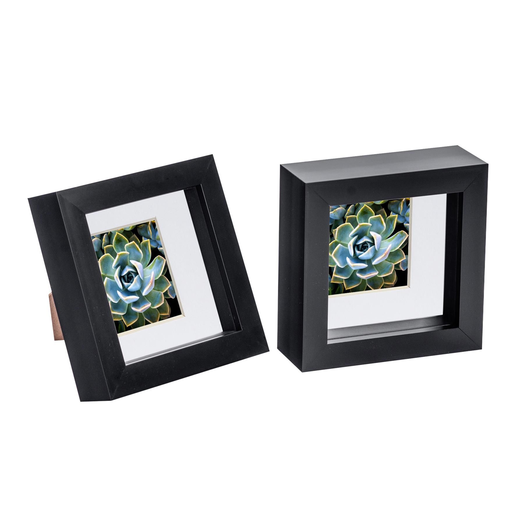 Nicola Spring 3D Box Photo Frames - 4 x 4" with 2 x 2" Mount - Black Mount - Pack of 2
