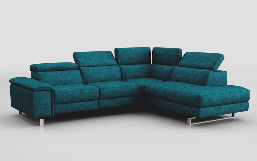 Blue Fabric Viserba 3 Corner 2 Sofa with Right Hand Facing Chaise & Manual Head Tilt