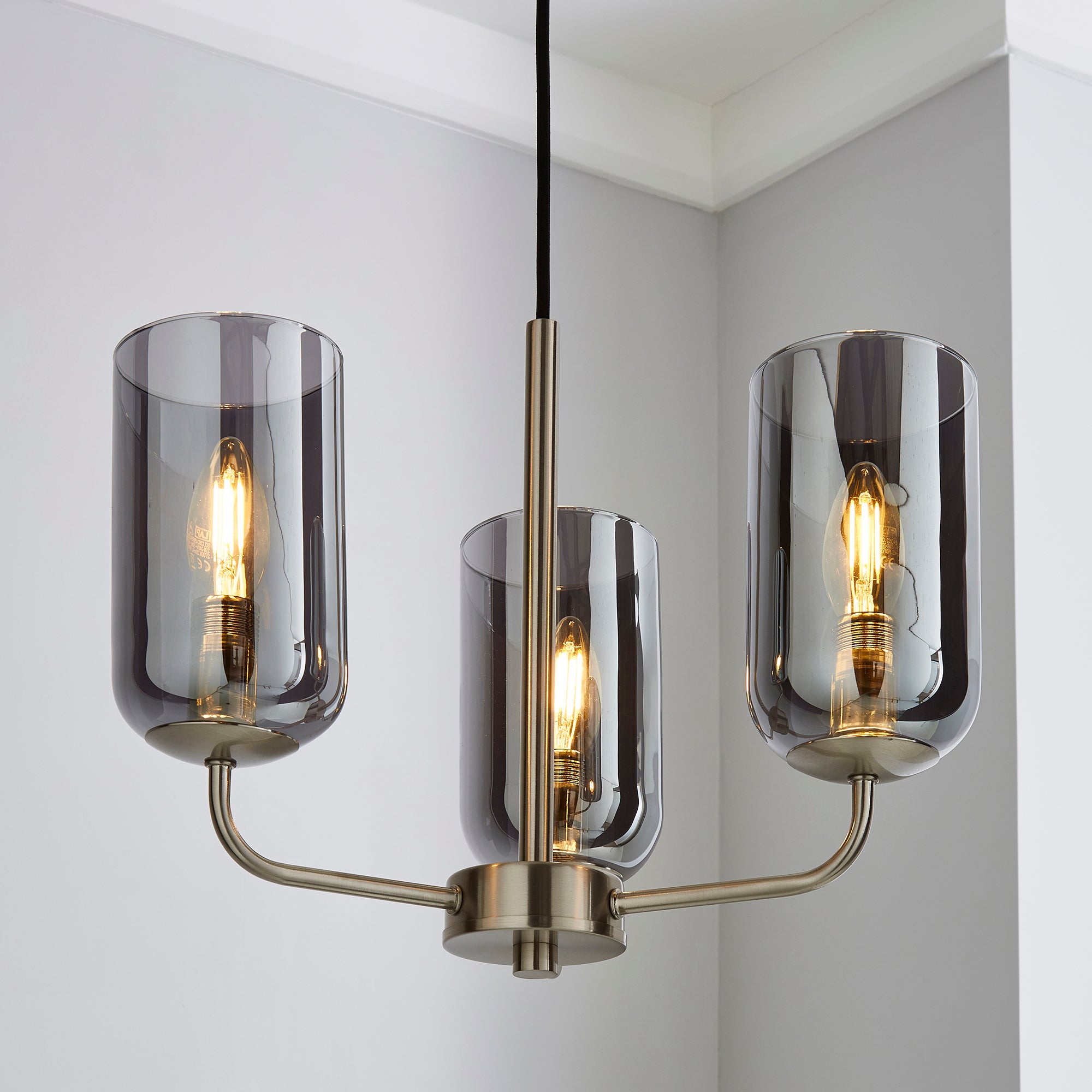 Palazzo 3 Light Smoked Glass Chandelier Chrome