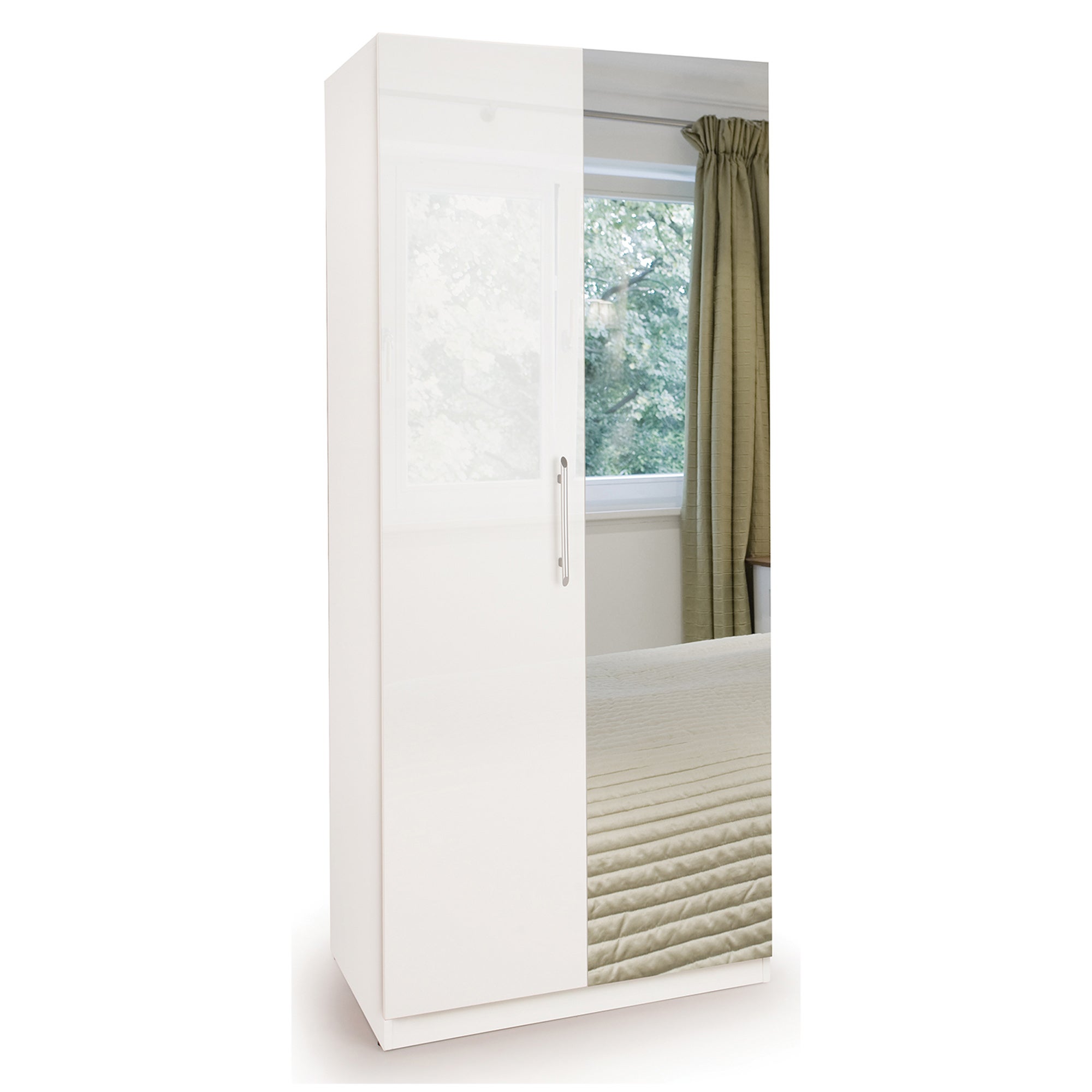Angel Double Wardrobe, White High Gloss & Mirrored