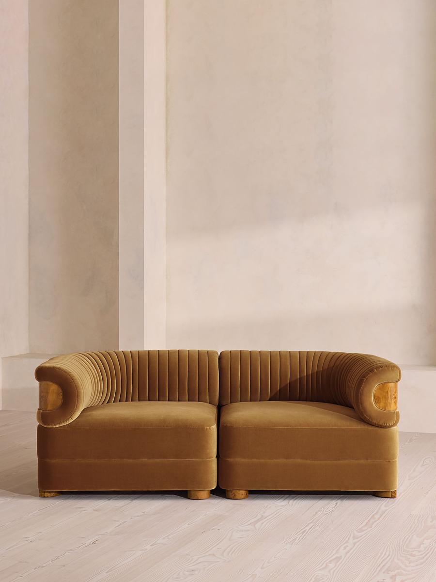 Caleb Modular Three Seater Sofa, Velvet, Mustard, Dark Burl