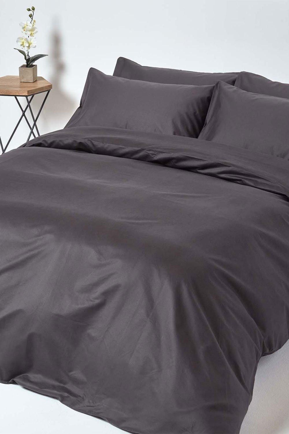 Homescapes Egyptian Cotton Duvet Cover with Pillowcase 1000 TC in Charcoal