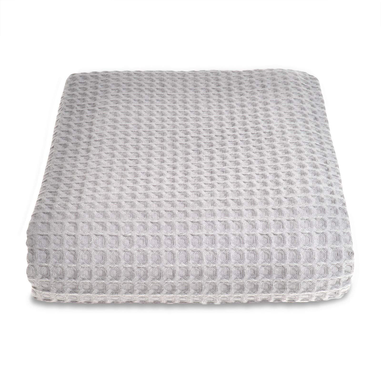 Allure Bath Fashions Luxury Hotel Waffle Throw Blanket Bedspread - 100% Cotton in Light Grey