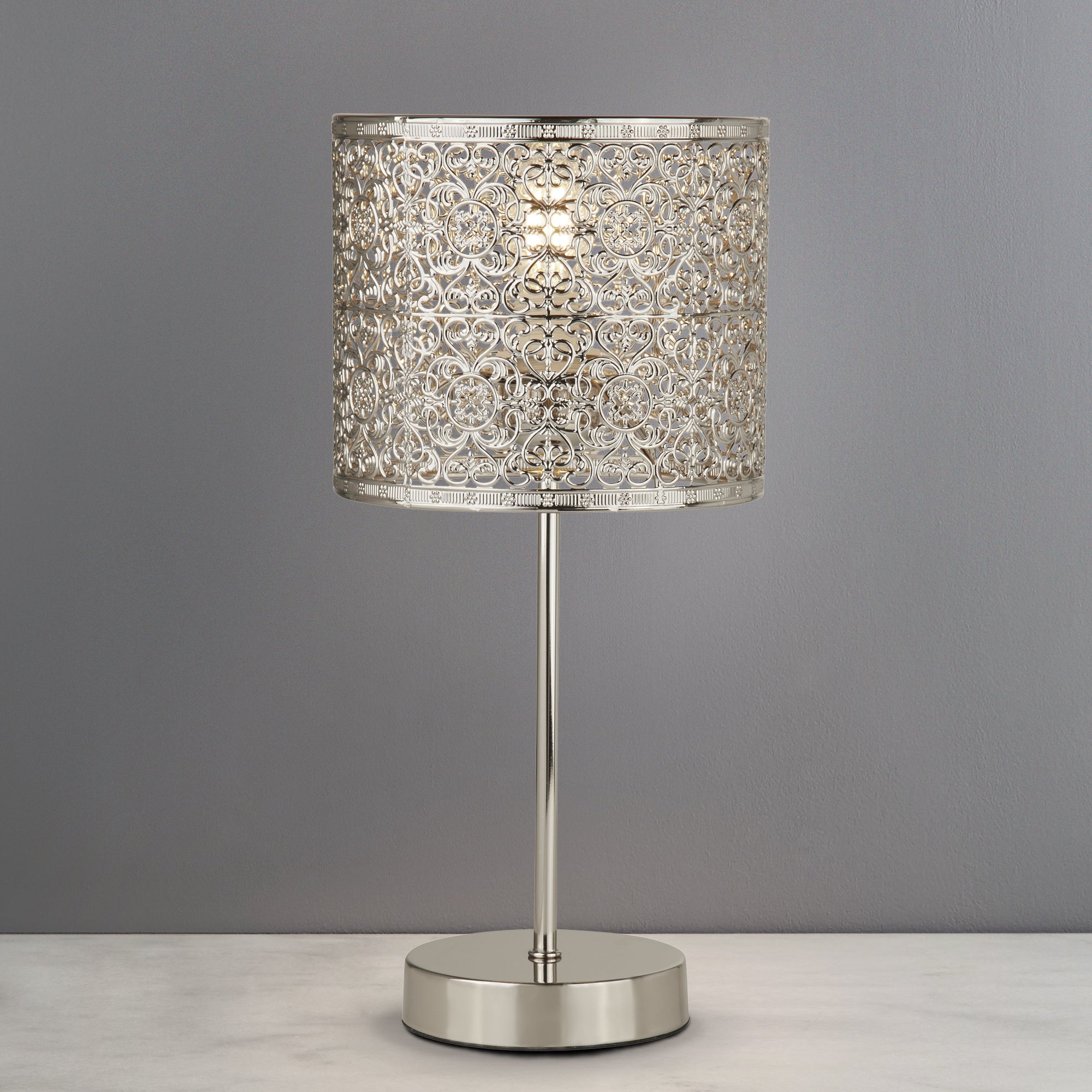 Tunis Fretwork Chrome Table Lamp Silver