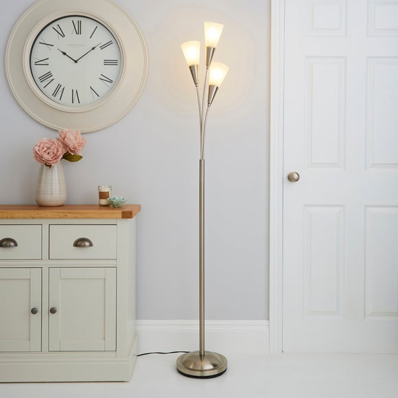 Marble Glass Satin Nickel Uplighter Floor Lamp