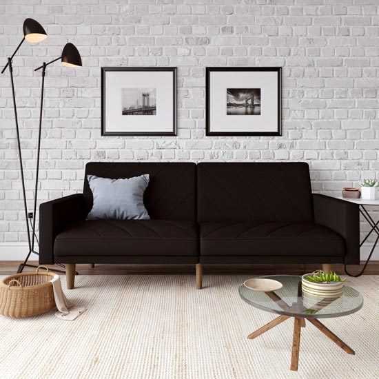 Paxson Linen Sofa Bed In Black With Wooden Feets