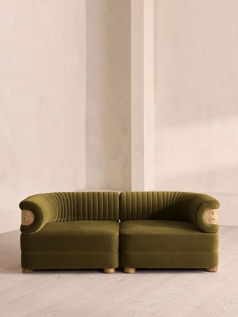 Caleb Modular Three Seater Sofa, Velvet, Olive, Blonde Burl