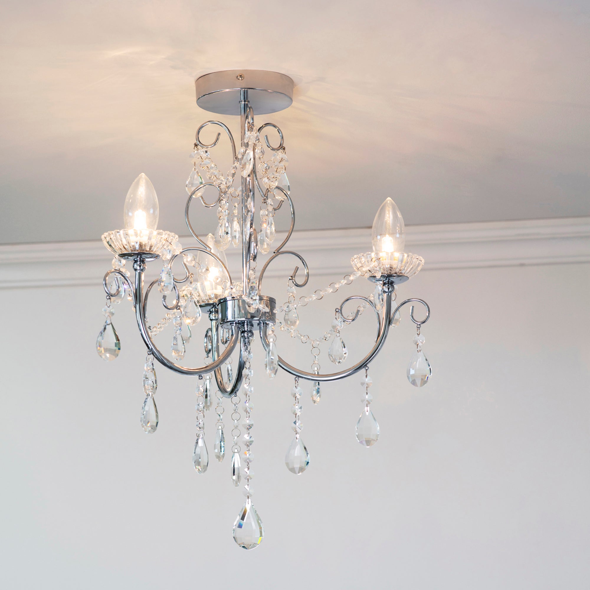 Vogue Tabitha 3 Light Semi Flush Ceiling Fitting Chrome Chrome