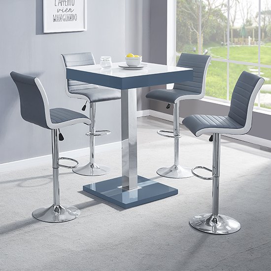 Topaz Grey White Glass Bar Table With 4 Ritz Grey White Stools