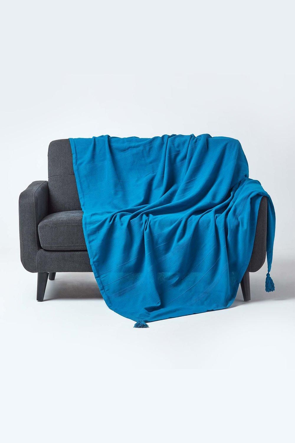 Homescapes Cotton Rajput Ribbed Throw in Teal