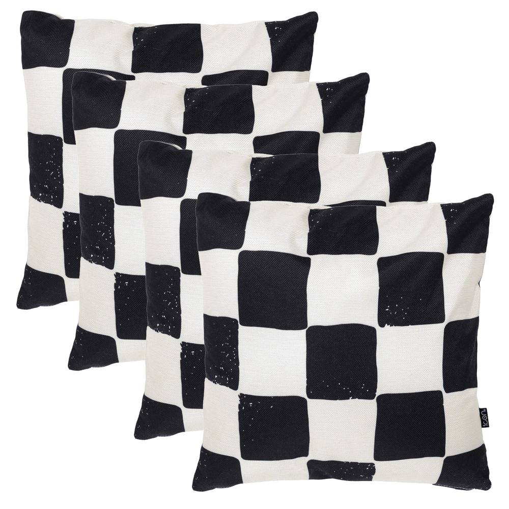 icon 4 Pack Cushion 43x43 Kyoto Fabric, Checkerboard Mono in White