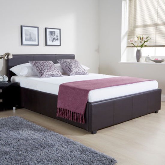 Side Lift Ottoman Faux Leather Double Bed In Brown