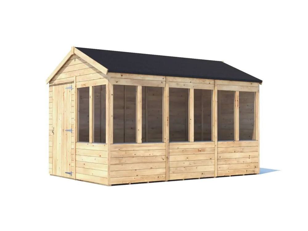 Dunster House Wooden Potting Shed Apex Roof W8' x D12' (W2.4m x D3.6m) Overlord Modular in Brown