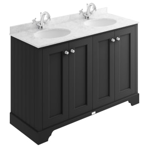 Bayswater Victrion Matt Black Traditional Freestanding Vanity Unit & Grey Marble Top Basin - 1200mm