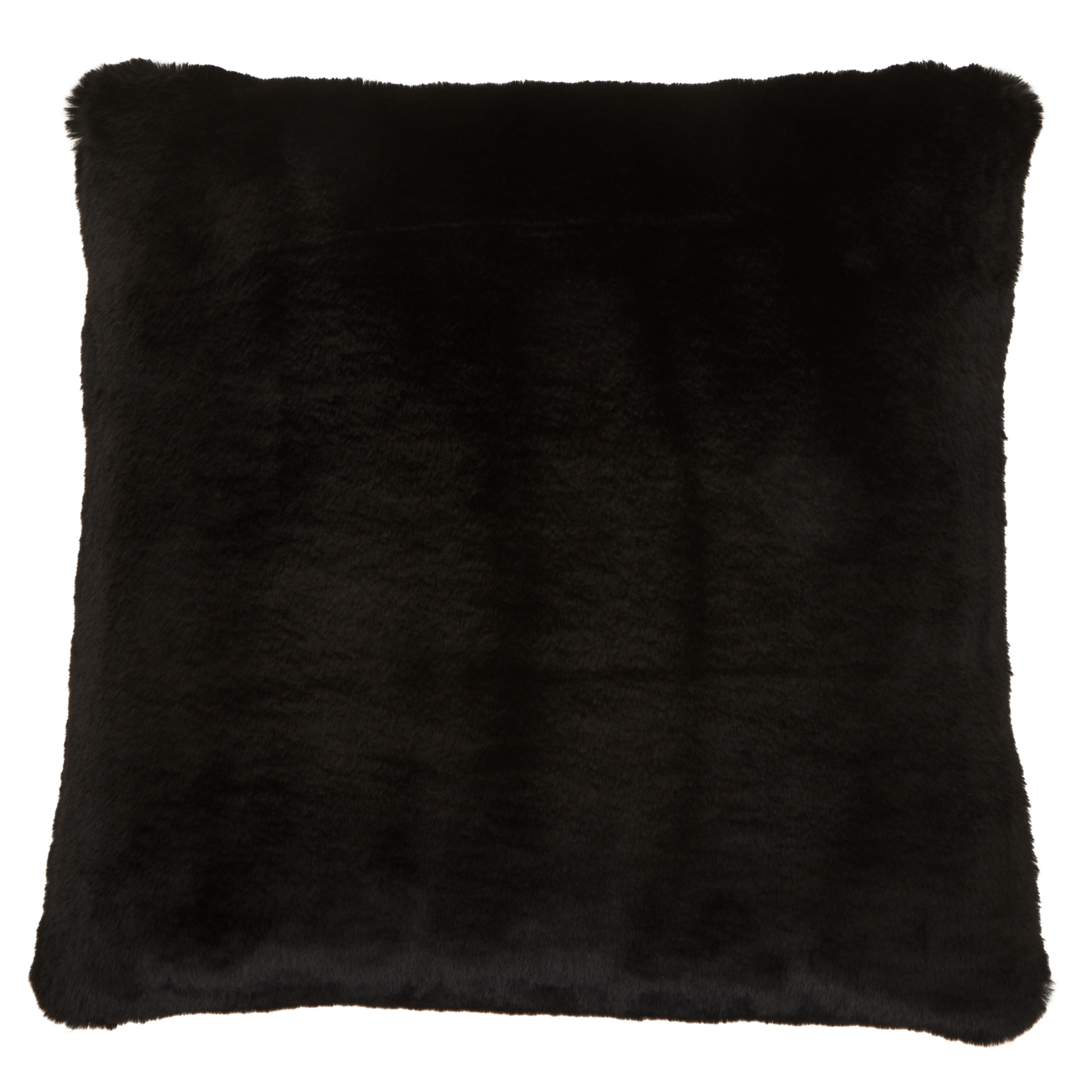 Orsina Navy Blue Faux Fur Square Cushion, Plush Feather Filled Decorative Pillow For Sofa Or Bed, Soft Faux-Suede in Black