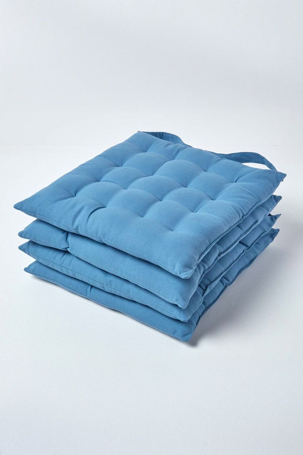 Homescapes 4 Pack Seat Pads Luxury 100% Cotton Indoor Outdoor Garden Cushion, 40cm in Blue