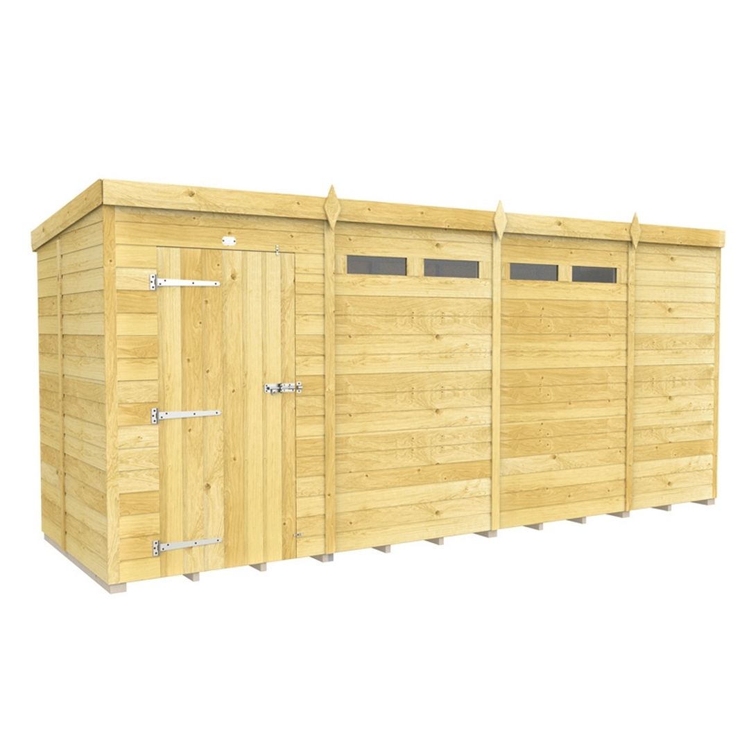Buttercup Farm 15 x 5 Feet Pent Security Shed - Single Door - L147 x W454 x H201 cm in Brown