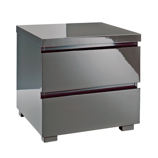 Curio Bedside Cabinet In Charcoal High Gloss With 2 Drawers