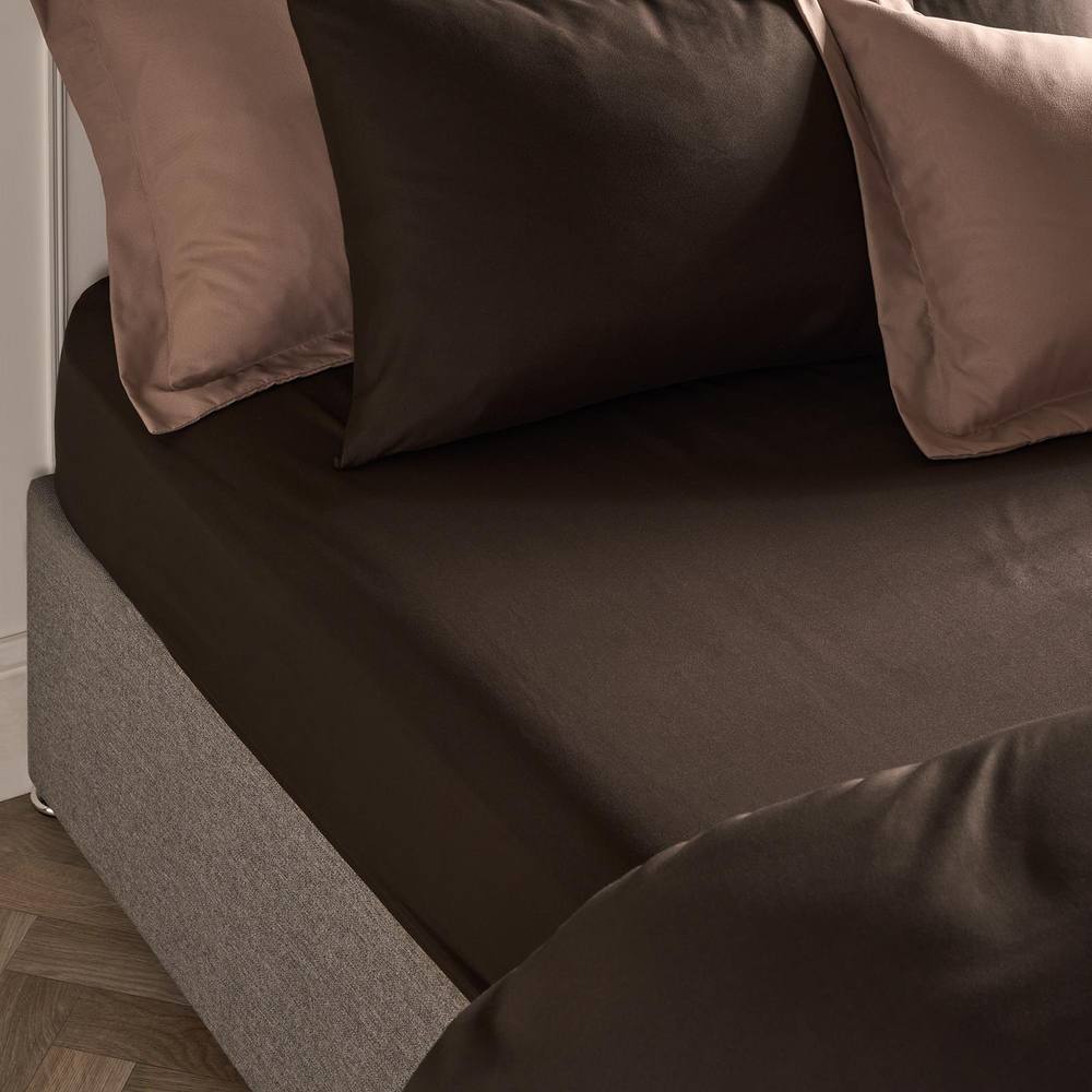 OHS Ultra Soft Microfibre Plain Fitted Bed Sheet in Dark Brown | Size: King