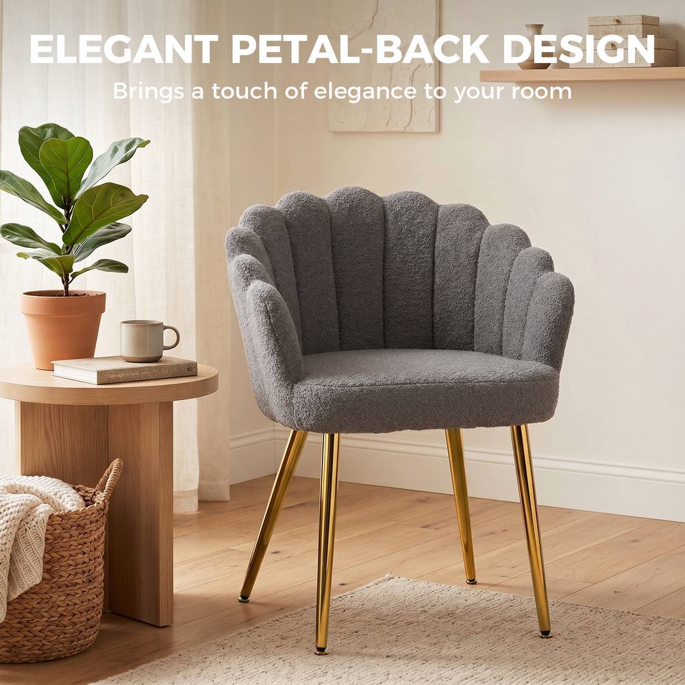 HOMCOM Petal-Back Lounge Chair with Faux Lamb's Wool & Metal Legs, Grey 4