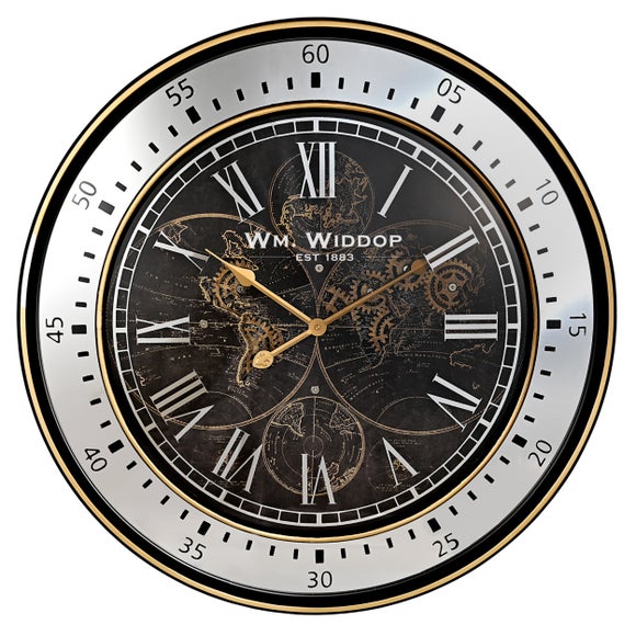 Widdop Moving Gear World Map Wall Clock