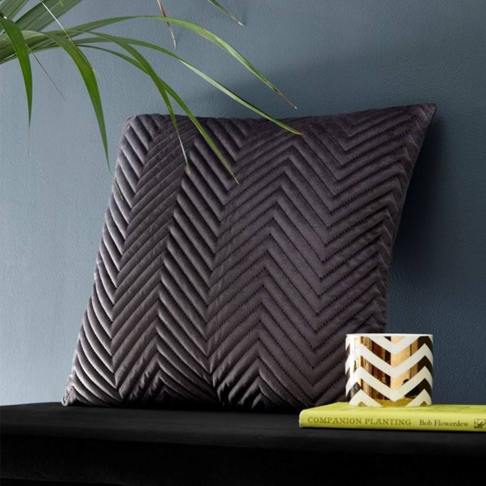 Portfolio Home Pinsonic Velvet Filled Cushion 43 x 43cm - 17" x 17" in Grey