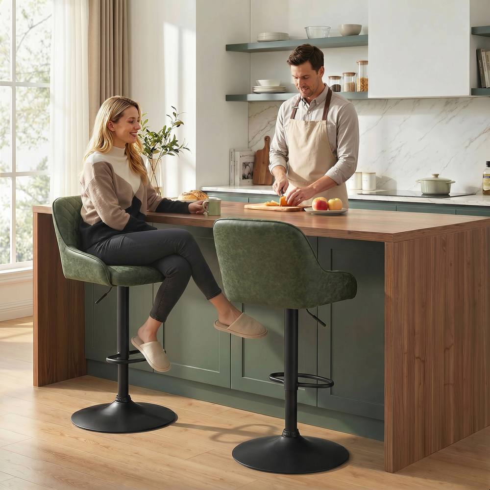 HOMCOM Bar Stools Set of 2 Adjustable Swivel Counter Height in Dark Green