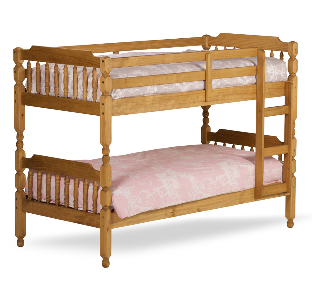 Colonial Waxed Pine Wooden Bunk Bed Frame - 3ft Single