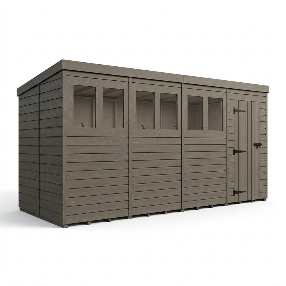 Buttercup Farm 6ft x 9ft Composite Pent Garden Shed Single Door With Windows - Grey