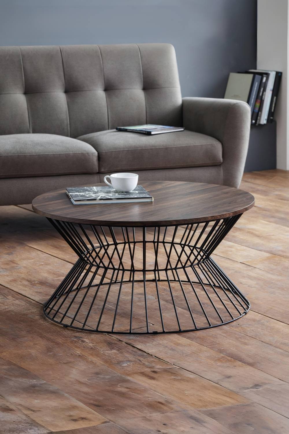 Julian Bowen Jersey Round Coffee Table with Wire Base in Walnut