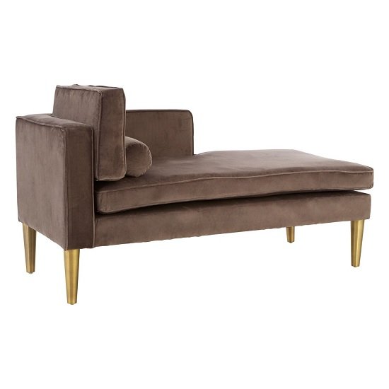 Jasmine Left Arm Lounge Chaise In Grey Velvet With Gold Legs