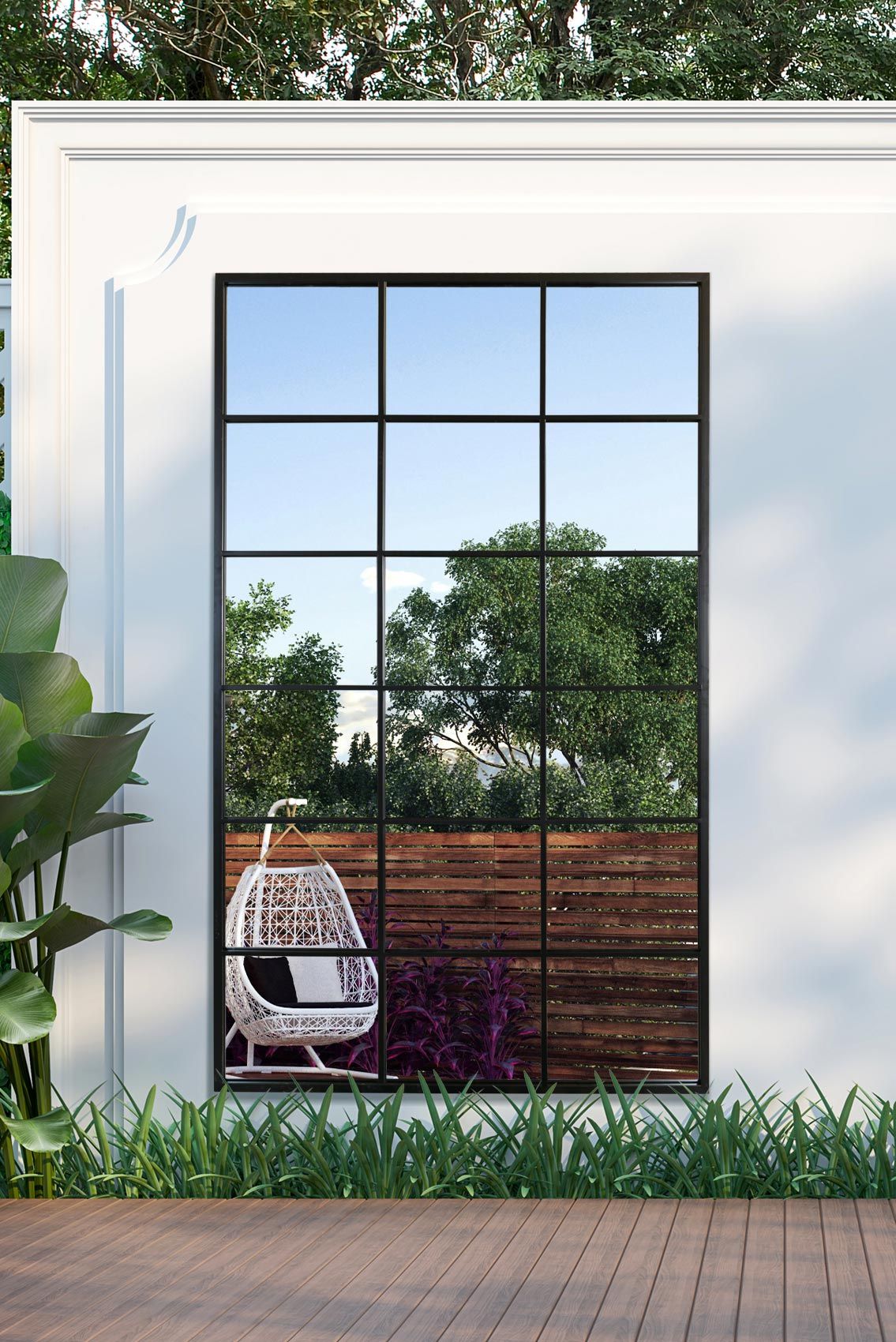 MirrorOutlet Black Modern Window Garden Wall Mirror 79" X 47" (200CM X 120CM)