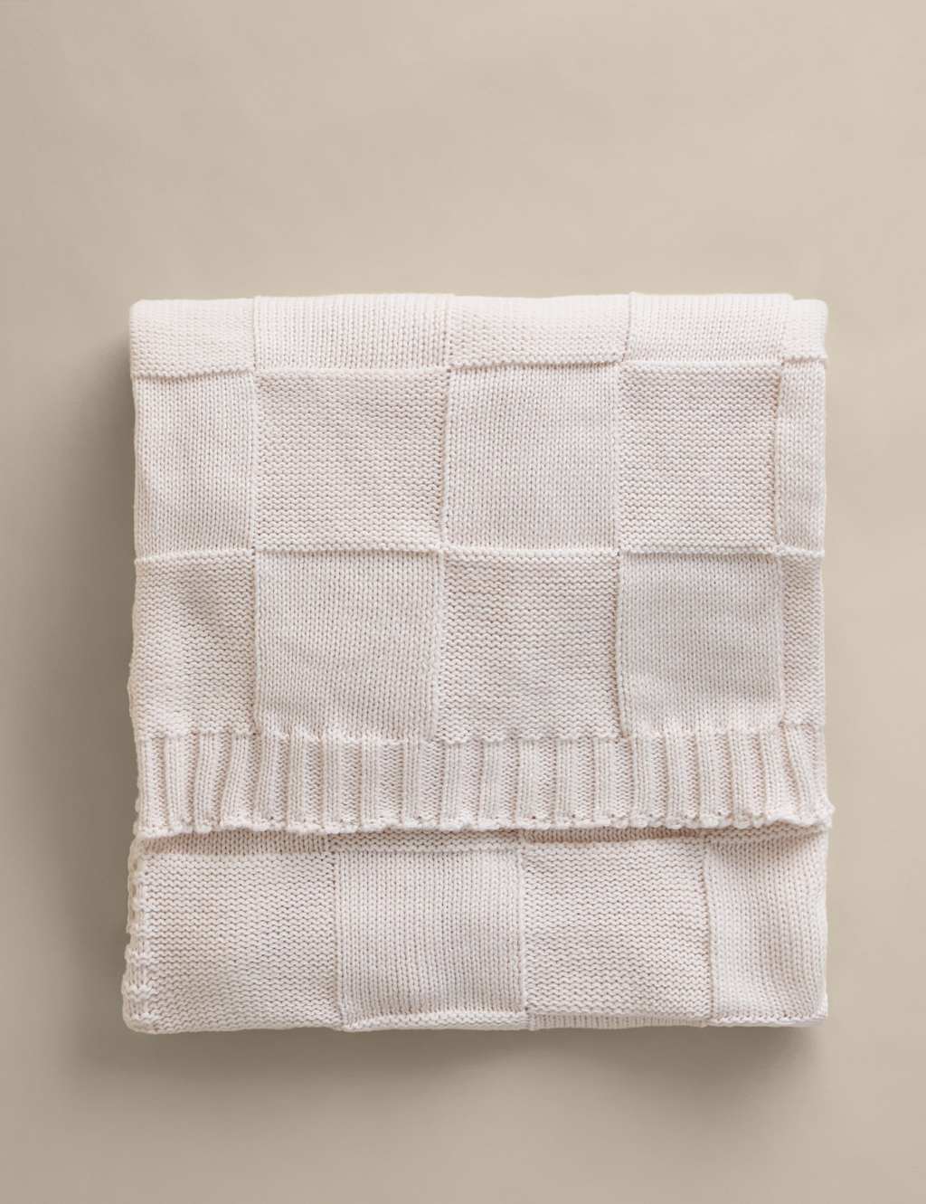 M&S Knitted Checkerboard Large Throw Neutral