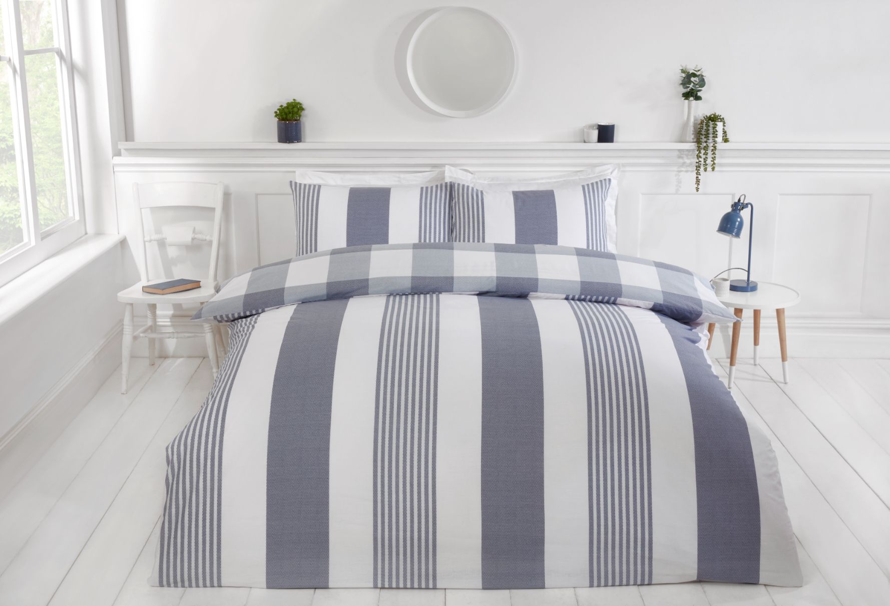 Rapport Home PH Chambray Stripe Duvet Cover Set with Pillowcase in Blue