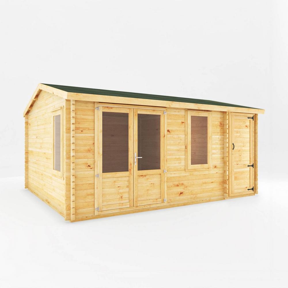 Mercia 5.1 x 4 m Home Office Elite 28 mm Log Cabin with Side Shed in Light Brown