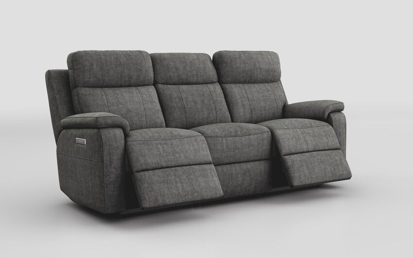 Black Fabric Calboli 3 Seater Power Recliner Sofa with Power Head Tilt & Lumbar
