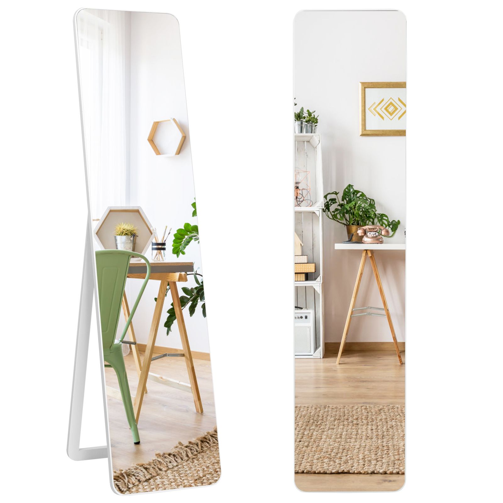 Costway Full Length Dressing Mirror Full Body Mirror Freestanding Wall Mounted in White