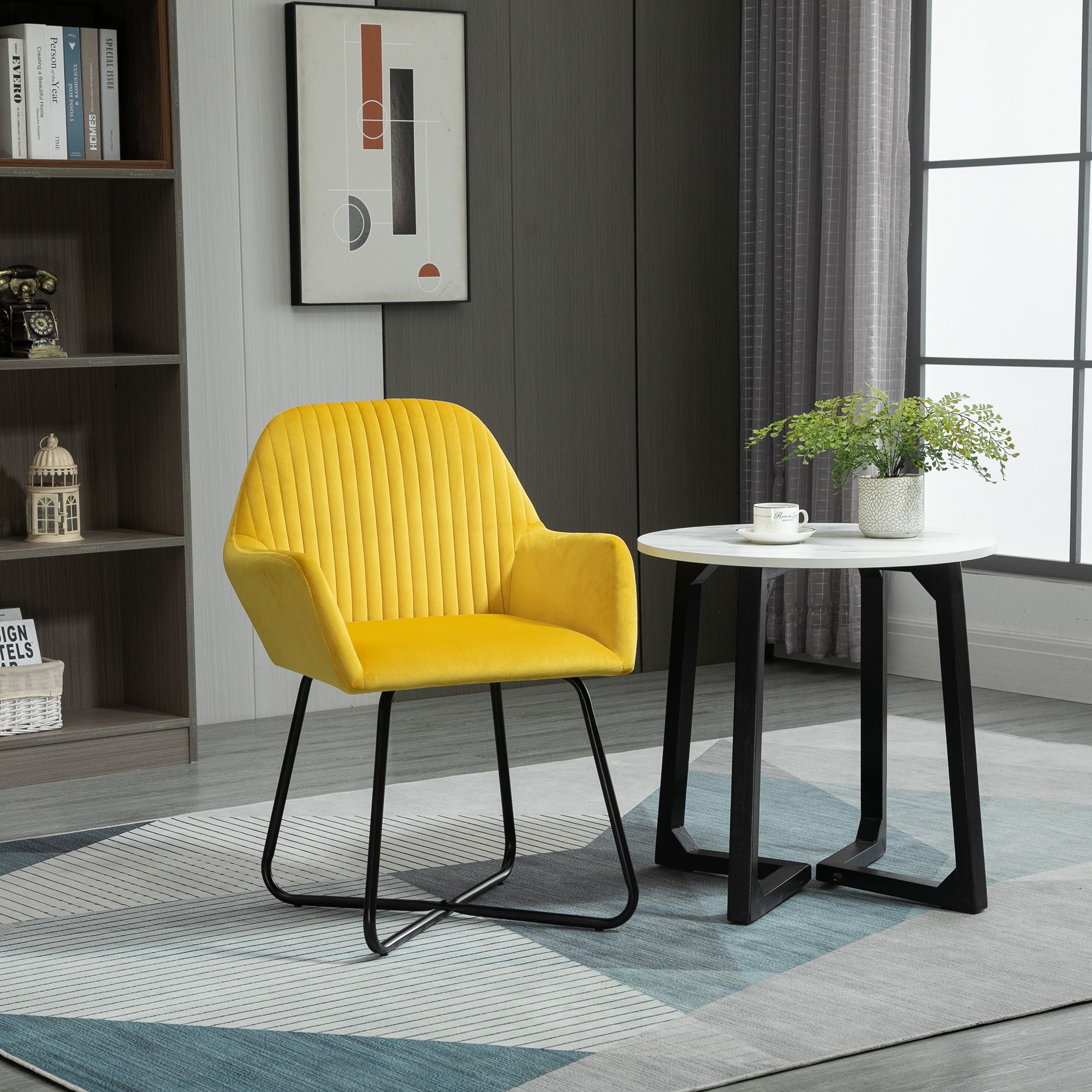 HOMCOM Modern Accent Chair Velvet-Feel Upholstered Lounge Armchair in Yellow