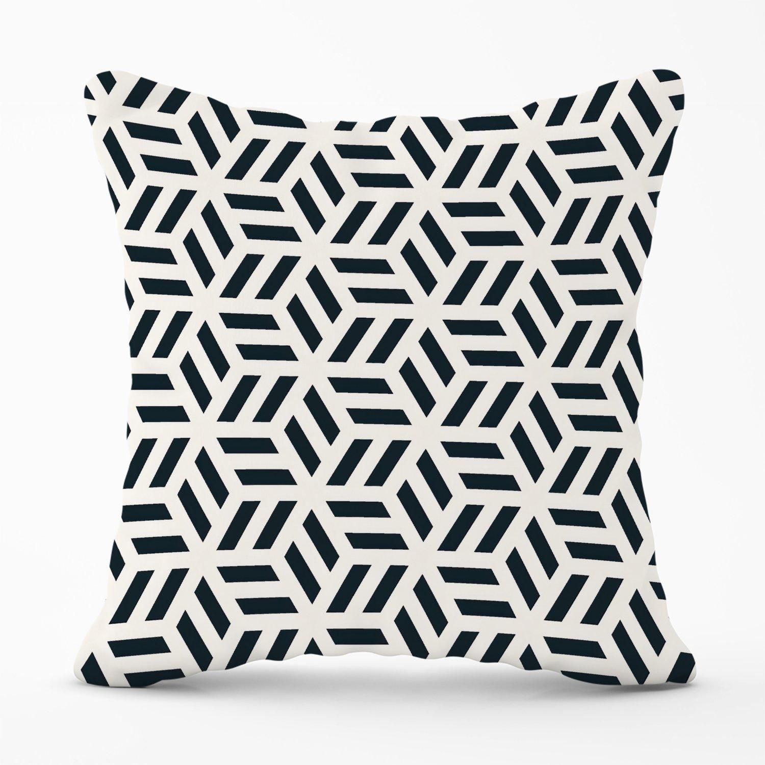Warren Reed - Designer Geometric Monochrome Hexagonal Pattern Outdoor Cushion in Black