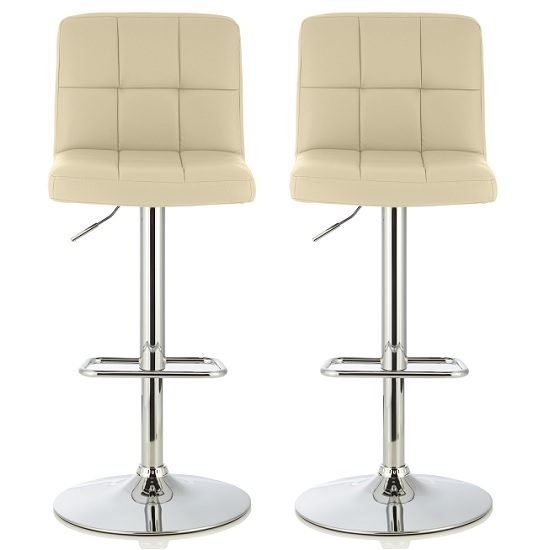 Lesly Contemporary Bar Stool In Cream Faux Leather In A Pair