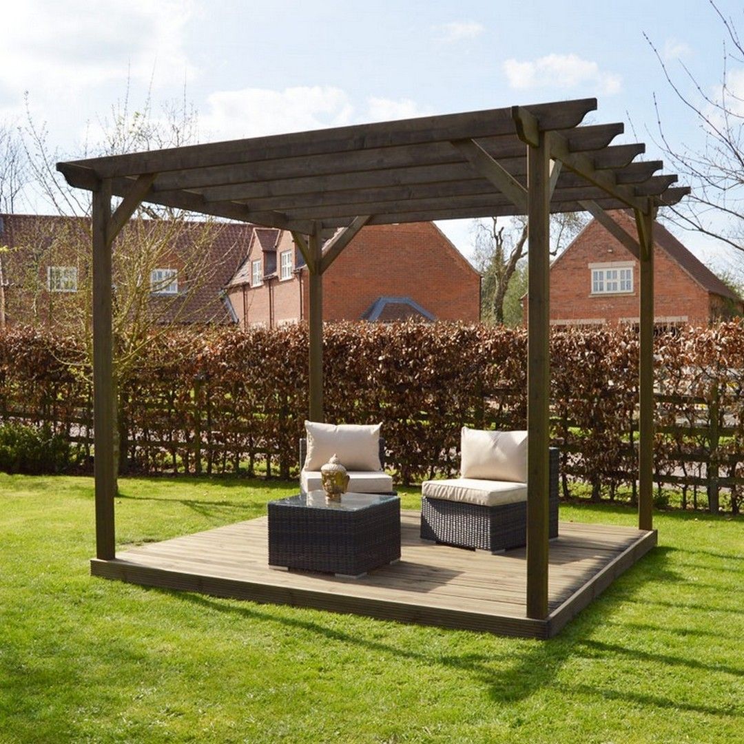 Rutland County Garden Furniture Ltd Garden Pergola & Decking Kit, Wood, L420 x W420 cm, Light Green in Brown