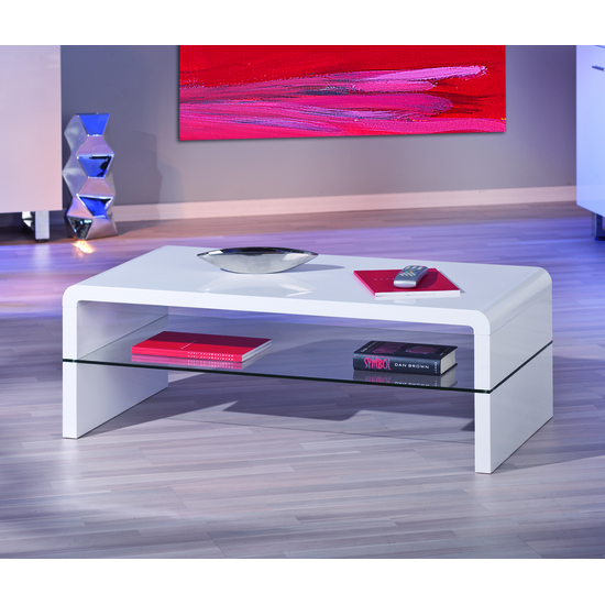 Momo White Gloss Coffee Table With Glass Shelf