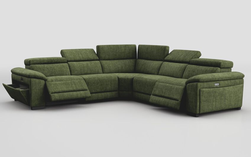 Green Fabric Mesola 3 Corner 3 Power Sofa with Power & Manual Head Tilt